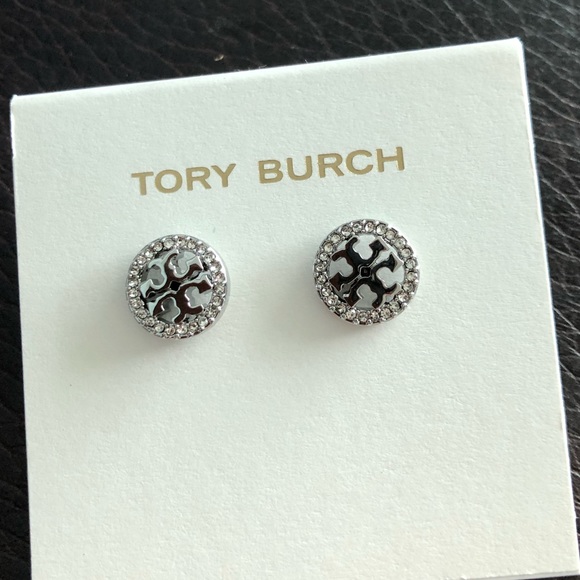 Tory Burch Jewelry - Tory Burch Crystal Logo Circle Stud Earrings